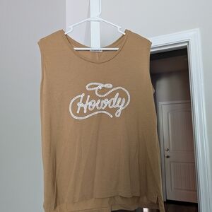 Howdy Graphic Tank Top - Camel with White Print